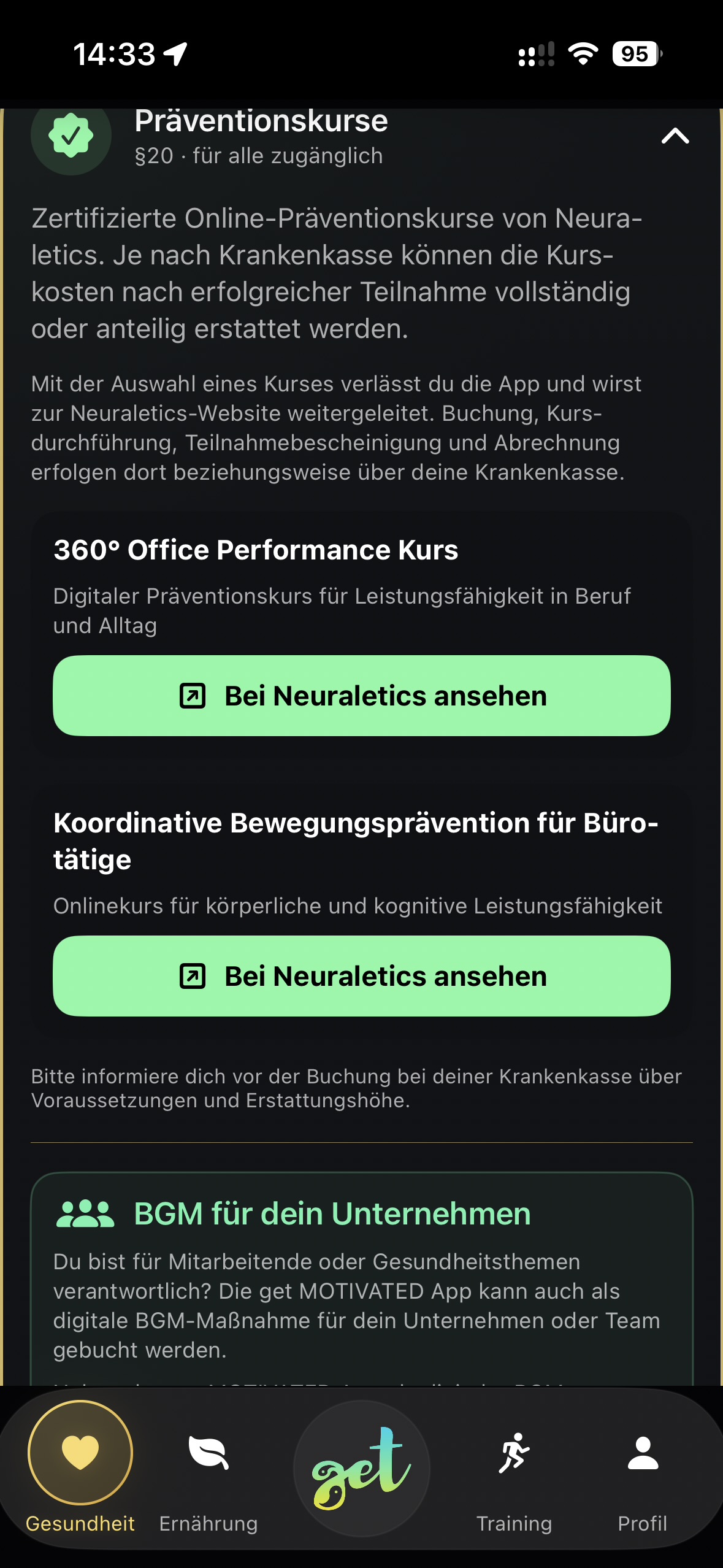 Zertifizierte Präventionskurse nach §20 SGB V in Zusammenarbeit mit Neuraletics