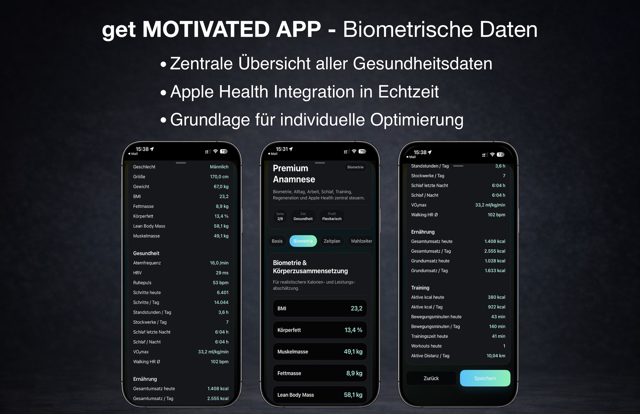 Biometrische Daten, Trainingswerte und Apple Health