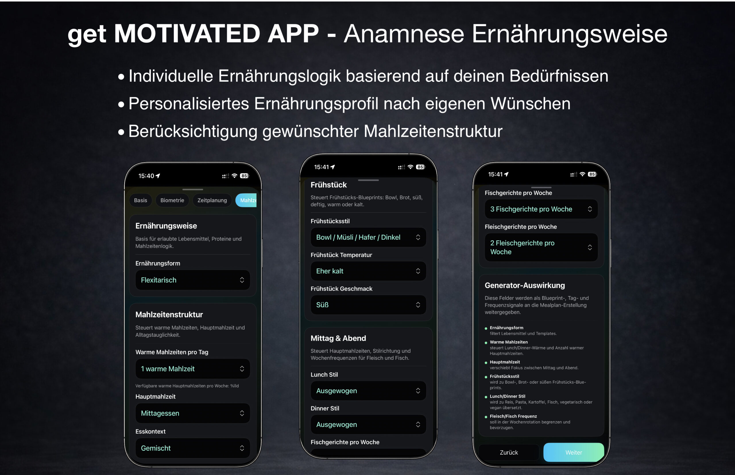 Anamnese für Ernährungsweise und Mahlzeitenstruktur