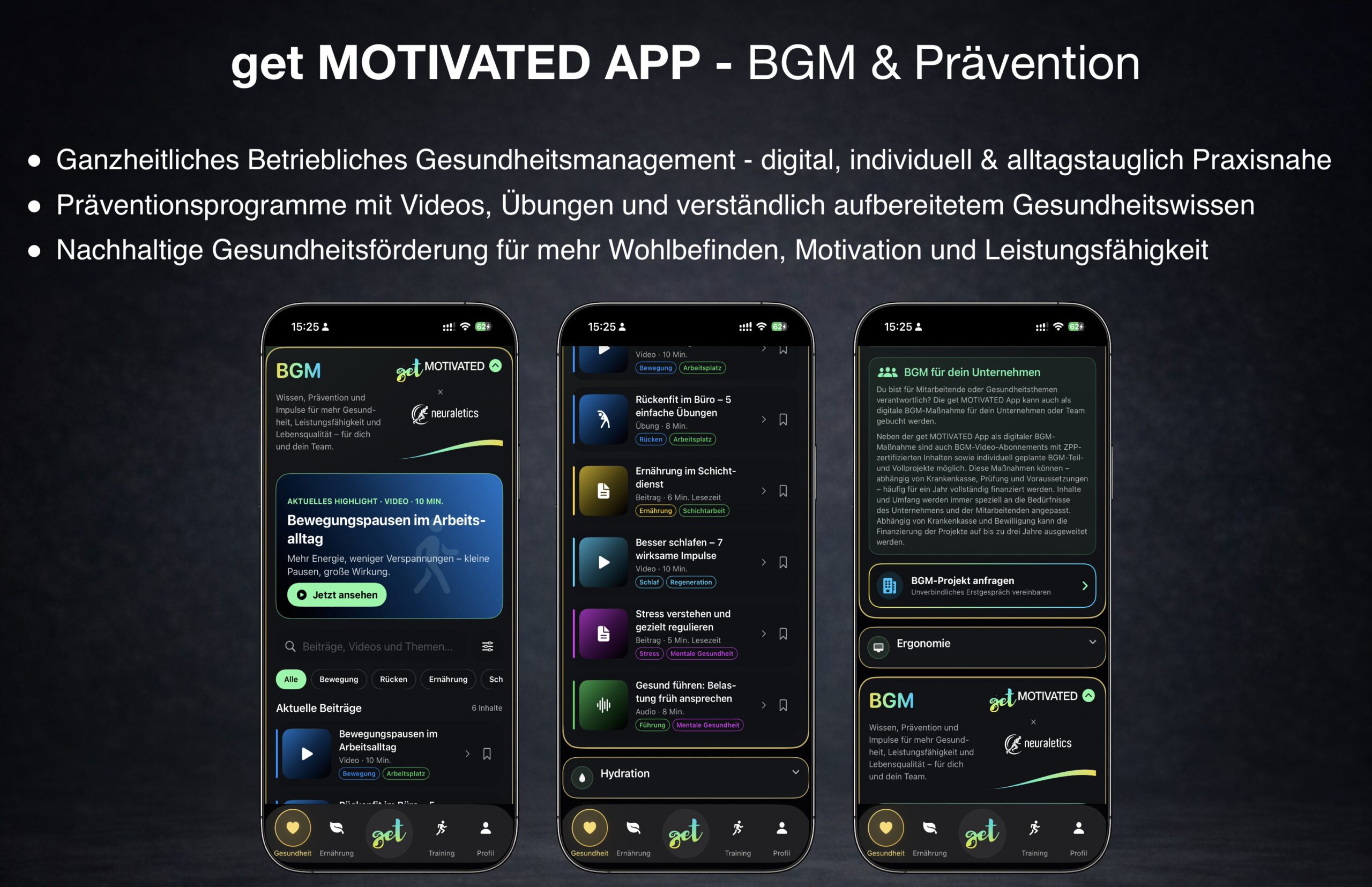 BGM, Prävention und Gesundheitsinhalte in der get App